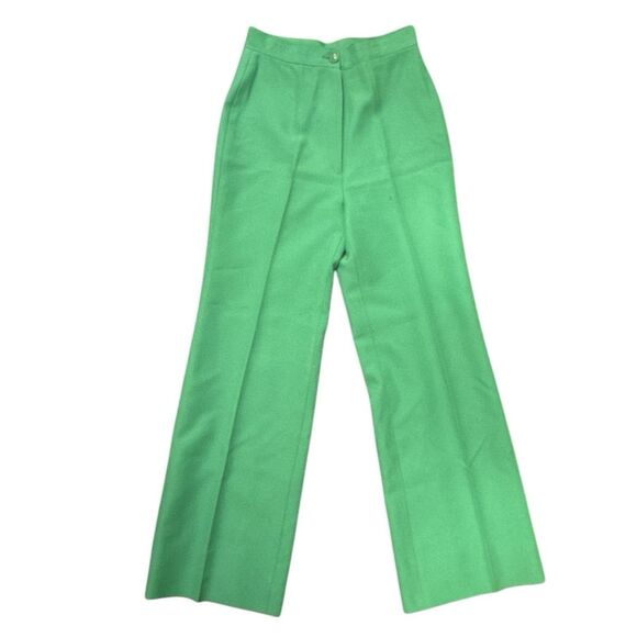 Vintage 60s 70s Pants Kelly Green High Waist Flares Side Leg 27 Retro Disco Mod - Picture 1 of 8